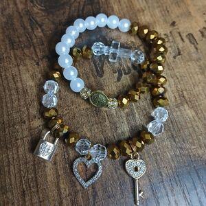 Gold and White Charm Bracelet Set